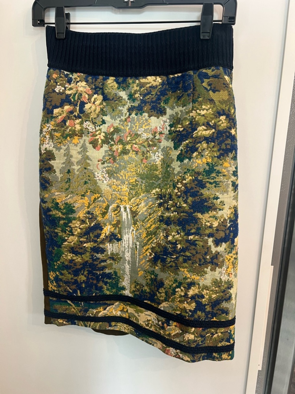 Maeve Scenic Floral Tapestry Pencil Skirt in Green and Blue
